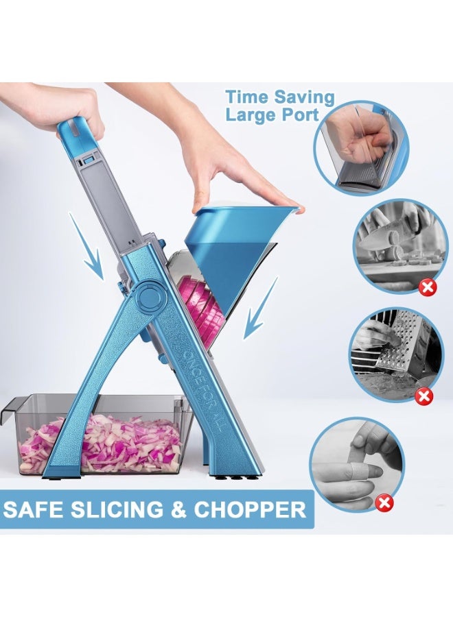 YelaJoy Upgrade Safe Slicer, Vegetable Chopper, Potato Slicer, Food Slicer Onion Chopper, Fry Cutter, Veggie Salad Dicer Kitchen Chopping Artifact Gifts (Blue) - Image 2